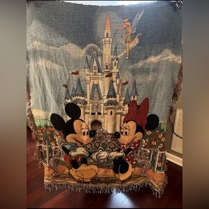 Vintage 90s Walt Disney World Tapestry Throw Blanket Mickey Minnie Mouse 48x56”